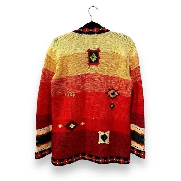 Vintage Handknit Elephants in the African Serengeti Desert Cardigan Sweater M - Picture 2 of 10